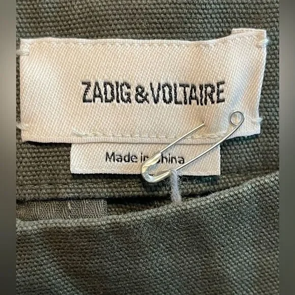 Zadig & Voltaire Pilote Canvas Cargo Jogger pant in olive green 34. NWT
